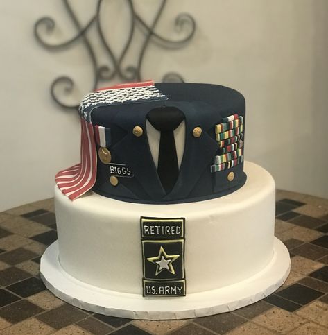 Army retirement cake Army Retirement Cake Ideas, Army Retirement Cake, Military Retirement Cake, Retirement Cake Ideas, 11 Cake, Navy Retirement, Crumb Coat, Army Cake, Army Retirement