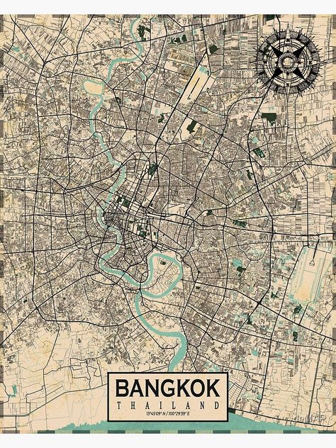 "Bangkok City Map of Thailand - Vintage" Poster for Sale by deMAP | Redbubble Bangkok Poster, Map Of Thailand, City Map Drawing, Bangkok Map, Thailand Poster, Book 2023, Map Drawing, Thailand Map, Mama Shelter