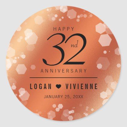 Elegant 32nd Bronze Wedding Anniversary Classic Round Sticker Celebration Stickers, Bronze Wedding Anniversary, Copper Wedding Anniversary, Modern Wedding Gifts, 8th Wedding Anniversary Gift, Modern Wedding Design, Engraved Wedding Gifts, Anniversary Party Favors, Bronze Wedding