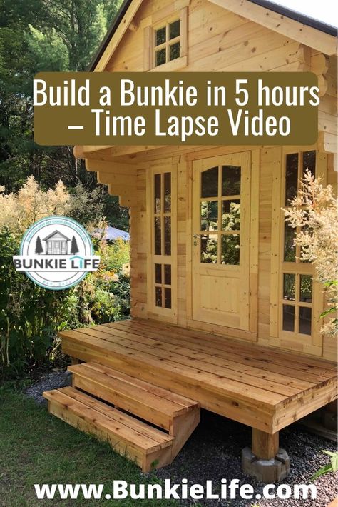 Bunkie Cabin, Bunkie With Loft, Bunkie Life, Bunkie Ideas, Small House Kits, Diy Cabins, One Room Cabin, Tiny House Kits, Diy Cabin