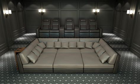 Cinema Room Sofa Bed, Diy Home Theater Seating, Bed Cinema, Sunken Bed, Theater Couches, Movie Couch, Cinema Room Design, Couch Beds, Theater Sofa