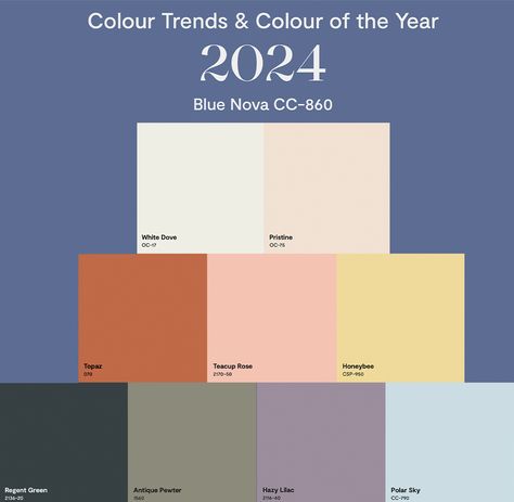 2024 Colour Of The Year, Trend Colours 2024, Colors Of 2024, Blue Nova Benjamin Moore, Colour Trends 2024 Interior, Colour Of The Year 2024, 2024 Colour Palette, 2024 Color Of The Year, 2024 Colour Trends