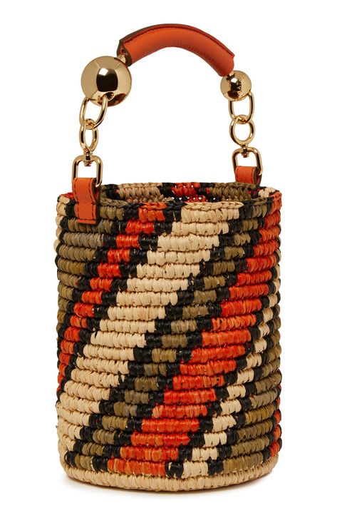 Strathberry's signature bar gets reimagined as the elegantly arcing handle on this brightly striped basket bag woven from raffia with calfskin-leather trim. Open top Top carry handle Structured silhouette with flat base for stability Raffia with leather trim Made in Spain Designer Handbags Strathberry Crescent, Scandinavian Concept, Raffia Basket, Summer Handbag, Music Bar, Unique Handbags, Summer Handbags, Basket Tote, Handbag Handles