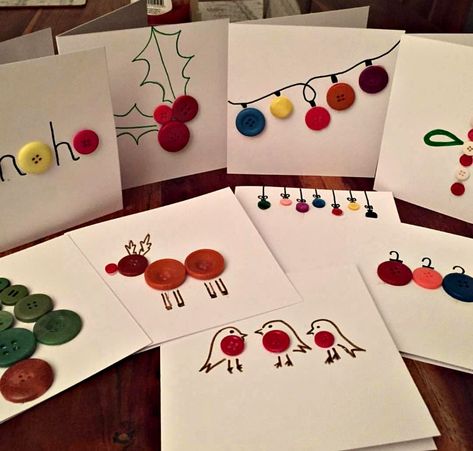 Cards With Buttons, Upcycle Christmas, Small Muscles, Button Necklace, Christmas Card Crafts, Easy Christmas Crafts, Easy Christmas Diy, Diy Christmas Cards, Upcycled Crafts