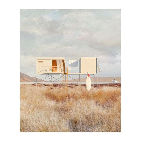 Klaudia Radlinska’s Instagram photo: “A small cabin. Throughout the pandemic, we could observe how people around the world have turned towards nature as it has become our…” Tensile Pavilion, Architecture Renders, Models Architecture, Digital Architecture, Render People, Photoshop Rendering, Digital Collages, Architecture Collage, Collage Techniques