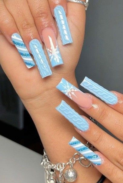 Winter Nail Set Ideas, Christmas Nails Square Long, Christmas Nails Medium Length, Christmas Baddie Nails, Extra Christmas Nails, Reveal Nails, Christmas Nail Designs Acrylic, Blue Christmas Nails, Candy Cane Nails