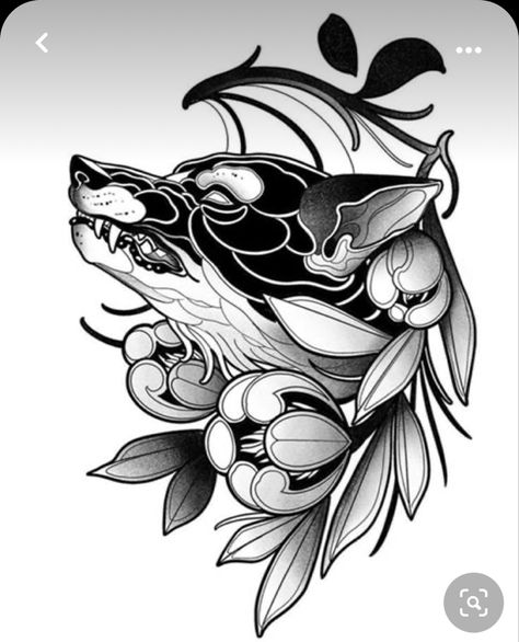 Blackwork Tattoo Stencil, Neo Traditional Blackwork, Blackwork Wolf Tattoo, Neo Traditional Black And Grey, Neo Traditional Wolf, Neo Traditional Tattoo Design, Blackwork Tattoo Design, Neo Traditional Art, Fox Tattoo Design