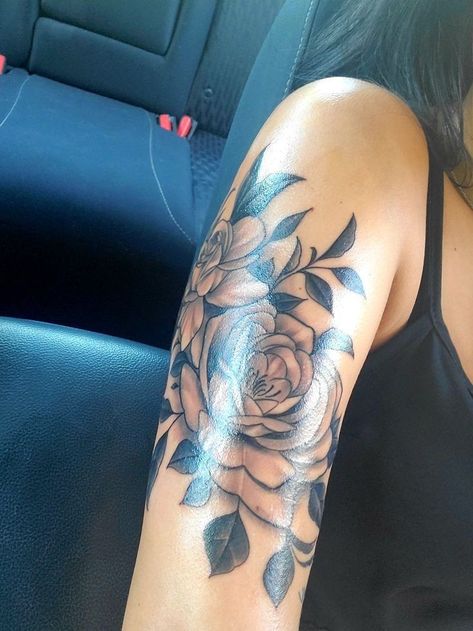 Rose Upper Arm Tattoos For Women, Upper Arms Tattoos For Women, Godly Tattoos For Women Half Sleeves, Upper Arm Shoulder Tattoos For Women, Shoulder Tats For Women Half Sleeves, Shoulder And Arm Tattoos For Women, Upper Arm Tattoo Ideas Female, Side Shoulder Tattoos For Women, Rose On Shoulder Tattoo