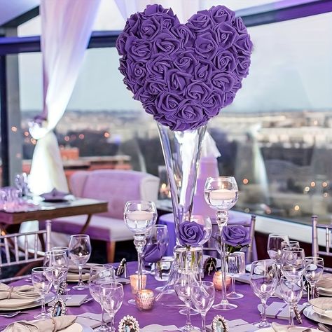 Faster shipping. Better service Royal Purple Wedding, Sweet 16 Centerpieces, Butterfly Centerpieces, Purple Wedding Centerpieces, Quinceanera Centerpieces, Purple Centerpieces, Decorations For Wedding, Fake Roses, Purple And Gold Wedding