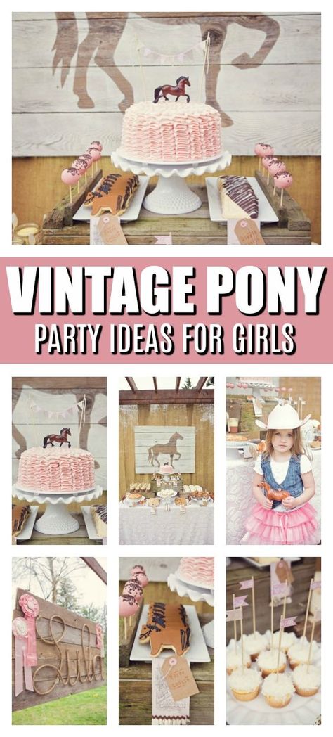 Girl Horse Party, Girl Horse Birthday Party, Pony Party Ideas, Cowgirl Birthday Party Decorations, Pony Birthday Cake, Horse Theme Birthday Party, Horse Party Decorations, Horse Party Favors, Horse Themed Party