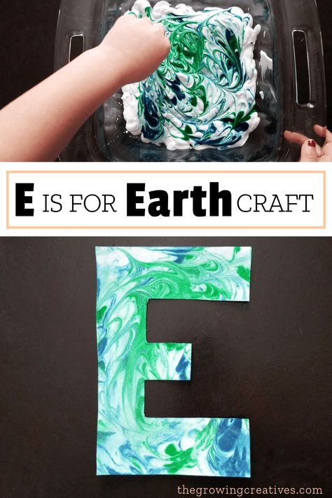 Letter of the Week: E • The Growing Creatives E Is For Earth, Letter E Art, Letter E Activities, Letter E Craft, Preschool Letter Crafts, Prek Crafts, Craft Preschool, Earth Craft, E Craft