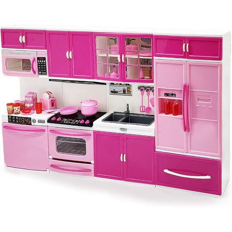 Deluxe Modern Kitchen Battery Operated Toy Kitchen Playset: Let your child master this realistic and complete kitchen set with stove, oven, sink and refrigerator. SOUND AND LIGHT-UP STOVE: The stove lights up for realistic cooking action. Gives you the look and sound of a real kitchen. All doors and cabinets open: Encourage your child to explore their kitchen. Your child can store and organize items as they like. Suitable for 11-12 inch dolls: Suitable for 11-12 inch dolls. Also included are mini toy cups, plates, teapots, utensils, food items, pots, pans, and more. Can be used and stored in multiple locations within the modern kitchen set. Size: width 48.9 height 32.2cm Deluxe Modern Kitchen Battery Operated Toy Kitchen Playset: Master this realistic kitchen set with stove, oven, sink and Modern Kitchen Set, Kitchen Play Set, Kitchen Playset, Battery Operated Toys, Toy Kitchen Set, Cooking Toys, Play Kitchens, Childrens Kitchens, Pretend Play Kitchen