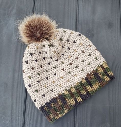 Camo Beanie Crochet Hat Patterns, Camo Yarn Crochet Patterns, Multi Color Crochet Hat Pattern, Camo Crochet Hat, Crochet Hat 2 Colors, Two Color Crochet Hat Free Pattern, Tapestry Crochet Hat Patterns Free, Crochet Hunting Hat, 2 Color Crochet Hat