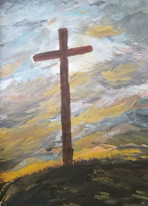 Christian Oil Pastel Art, Easter Cross Painting, Jesus Art Paintings, Jesus Sketch, Christian Canvas Paintings, Cross Painting, Christian Painting, Christian Drawings, Faith Based Art