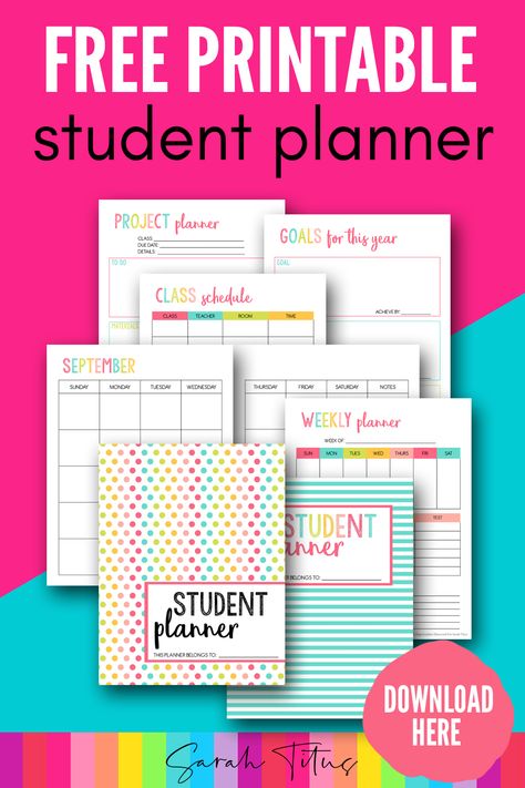 Kids struggling at school? This 46-page free printable student planner is perfect for kids to stay on track and get super organized. #studentplanner #planner #schoolplanner #kidsprintables #freekidsprintables #freeschoolprintables Middle School Planner, Free School Planner, Free School Printables, School Planner Template, Student Agenda, Student Weekly Planner, Planners For College Students, Planning School, Homework Planner