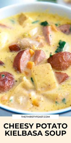 Cheesy Potato Kielbasa Soup, Potato Kielbasa Soup, Potato Kielbasa, Cheesy Soup, Kielbasa Soup, Cheesy Potato, Crock Pot Recipes, Fall Soups, Kielbasa