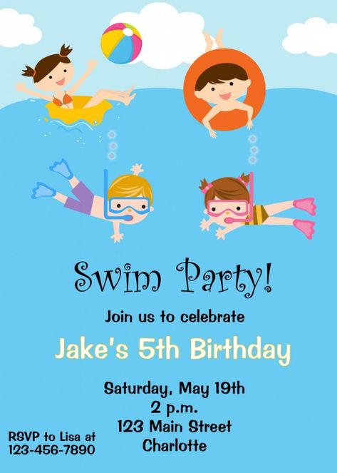 Free Printable Birthday Pool Party Invitations | Download Hundreds FREE PRINTABLE Birthday Invitation Templates Minecraft Pool, Cloud Invitation, Swim Party Invitations, Pool Birthday Invitations, Barbie Pool, Pool Party Invitation Template, Birthday Pool Party, Pool Party Kids, Pool Party Birthday Invitations