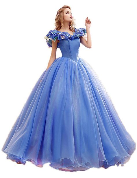 Cinderella Live Action Movie Costumes Butterfly Ball Gown, Ball Gown Cinderella, Cinderella Quinceanera Dress, Gown Cinderella, Princess Sweet 16, Cinderella Quinceanera, Quince Dress, Blue Party Dress, Cinderella Dresses