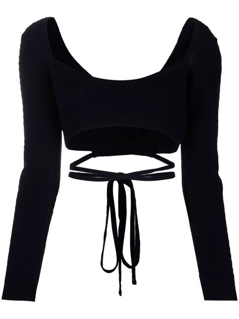 black wool-cashmere blend knitted construction cropped long sleeves self-tie fastening V-back Black Knit Top, Knitted Tops, Crop Top Outfits, Cute Crop Tops, Cute Everyday Outfits, Edgy Outfits, Lookbook Outfits, Teen Fashion Outfits, Casual Elegance