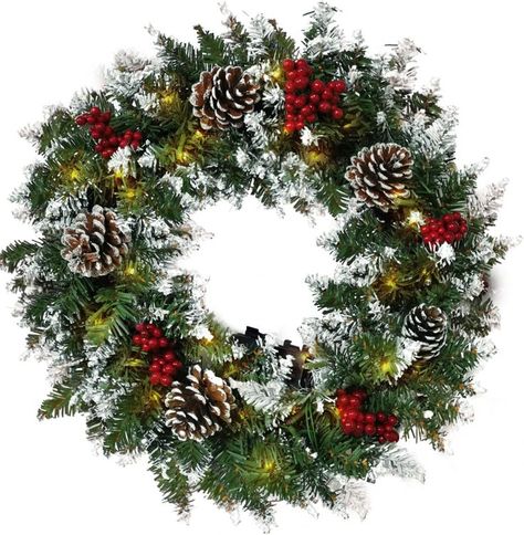 Christmas Wreath for Front Door, Pre-lit Christmas Winter Home Adornment Wreath with 50 Lights and Mixed Decorations for Front Door Indoor Window Wall Décor (18 inch - Battery Not Included) Christmas Wreath With Lights, Pre Lit Christmas Wreaths, Wreath With Lights, Outdoor Christmas Wreaths, Christmas Wreaths With Lights, Window Wall Decor, Snowflake Wreath, Autumn Wreaths For Front Door, Artificial Christmas Wreaths