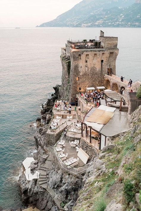 This Bride Married Her “Work Crush” at a Seaside Wedding in Positano Italy Wedding Reception Amalfi Coast, Amalfi Coast Wedding Venues, European Beach Wedding, Almafi Coast Italy Wedding, Sorrento Italy Wedding, Italy Beach Wedding, Coastal European Wedding, Amalfi Coast Wedding Theme, Wedding In Portugal