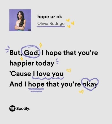 Olivia Rodrigo | SOUR | Hope ur ok | Spotify Lyrics aesthetic Spotify Lyrics Aesthetic, Hope Ur Ok, Musica Spotify, Olivia Lyrics, Olivia Rodrigo Sour, Music Collage, Postive Life Quotes, Spotify Lyrics, Lyrics Aesthetic