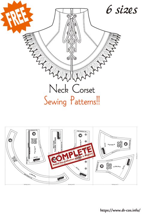 Gothic Clothing Sewing Patterns, Posture Collar Corsets, Neck Corset Pattern Free, Free Collar Sewing Patterns, Corset With Sleeves Pattern, Steampunk Patterns Sewing, Cowl Neck Sewing Pattern, Pirate Sewing Pattern, Steampunk Sewing Patterns