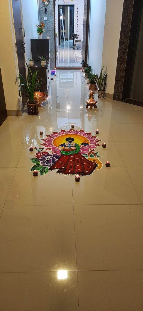 Bogi Rangoli Designs, Rangoli Designs For Stairs, Stairs Rangoli Designs, Big Rangoli Designs Creativity, Haldi Kumkum, Tutorial Eyeshadow, Diwali Pictures, Very Easy Rangoli Designs, Rangoli Designs Simple Diwali