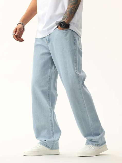 Wide Leg Jeans Outfit Men, Blue Jeans Outfit Men, Denim Pants Outfit, Straight Jeans Outfit, Casual Oufits, Bag Jeans, Jeans Outfit Men, Blue Jean Outfits, Pants Outfit Men