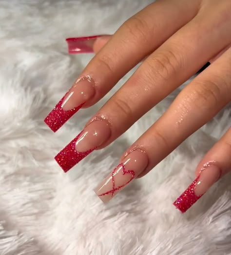 Red Sparkle Nails, Red Acrylic Nails, Nail Designs Valentines, Acrylic Nails Coffin Pink, Acrylic Nails Coffin Short, Nagel Inspo, Pink Acrylic Nails, Xmas Nails, Coffin Nails Designs