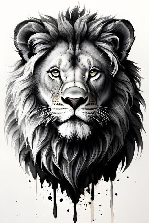 Lion Art Tattoo, Lion Sketch, Lion Portrait, Lioness Tattoo, Black And White Lion, Lion Tattoo Sleeves, Lion Head Tattoos, Lion Artwork, Tiger Tattoo Design