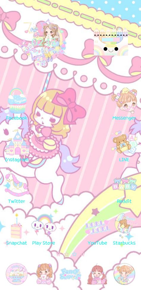 Fairy Kei Wallpaper, Kawaii Homescreen, Kawaii Prints, Kawaii Kei, Pastel Fairy, Inspiring Wallpaper, Iphone Organization, Iphone Screen, Sugar Rush