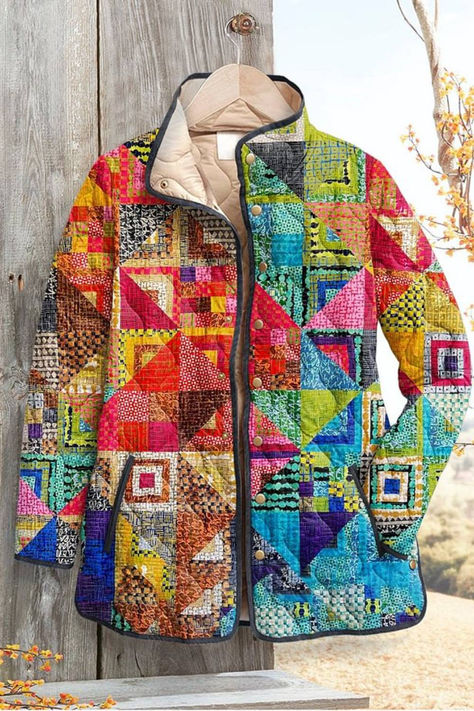 💥Give your loved ones the perfect gifts for them with our Best-Selling New Style products. 🎁Up To 49% OFF This Week Patchwork Jackets For Women, Sweatshirt Jackets Patterns, Quilted Jacket Pattern, Quilted Clothing, Quilt Coat, Quilted Clothes, Geometry Art, Quilt Jacket, Patchwork Jacket