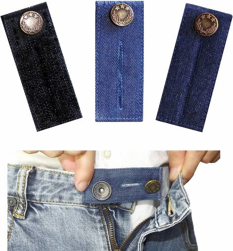 Amazon.com: Joojus Men Denim Waist Extender Button Pants Waistband Extenders for Jeans, Adjustable Jean Button Pants Extender for Pregnant Women, Set of 3 Button Extender, Mending Clothes, Button Pants, Sewing Crafts Tutorials, Normal Clothes, Denim Diy, Jeans Diy, Old Jeans, Maternity Pants