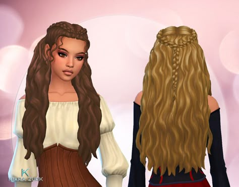 Indra Hairstyle V2 | Patreon Sims 4 Decades Challenge, Medieval Hairstyles, Sims Medieval, Pelo Sims, Medieval Clothes, Victorian Hairstyles, Sims 4 Mm Cc, Sims 4 Dresses, Sims 4 Mm