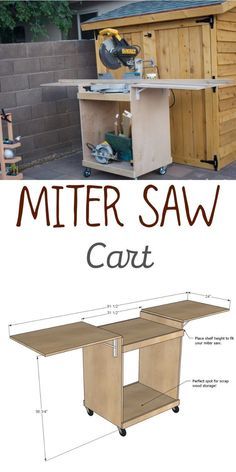 Tool Storage Diy, Diy Garage Storage, Wood Shop Projects, Woodworking Plans Diy, Free Woodworking Plans, Wooden Projects, Miter Saw, Diy Garage, Woodworking Plans Free