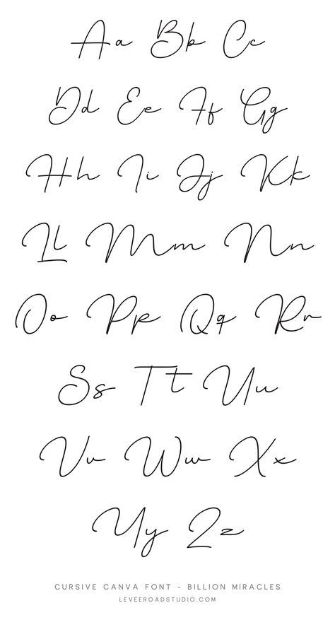 Discover the magic of calligraphy fonts alphabet and cursive fonts that can transform any project! This font is a delicate script font that works nicely in logos and website designs. The uppercase letters are somewhat bubbly, but the lowercase letters have a classic drawn out cursive feel. Our list of free Canva fonts provides lots of options, from aesthetic fonts to typography fonts, designed to elevate your designs! Font Calligraphy Alphabet, Words Fonts Alphabet, Alphabet Fonts Cursive, Script Alphabet Lettering Worksheet, Typography Cursive, Script Font Alphabet, Different Types Of Fonts Alphabet, Calligraphy Alphabet Fonts Handwriting, A In Different Fonts Letters