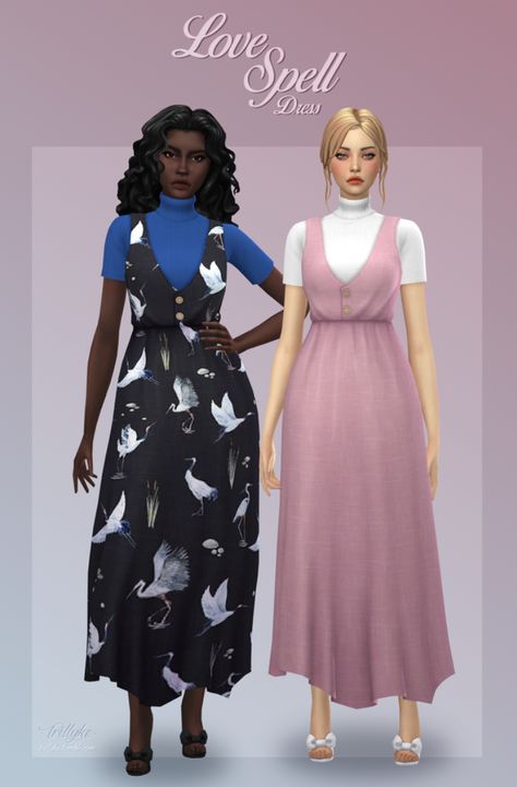 Sims 4 Cc Pinafore Dress, Sims 4 Cc Base Game Compatible Clothes, Spell Dress, Cc Shopping, Sims Inspiration, Sims 4 Challenges, Spell Dresses, Pelo Sims, The Sims 4 Packs