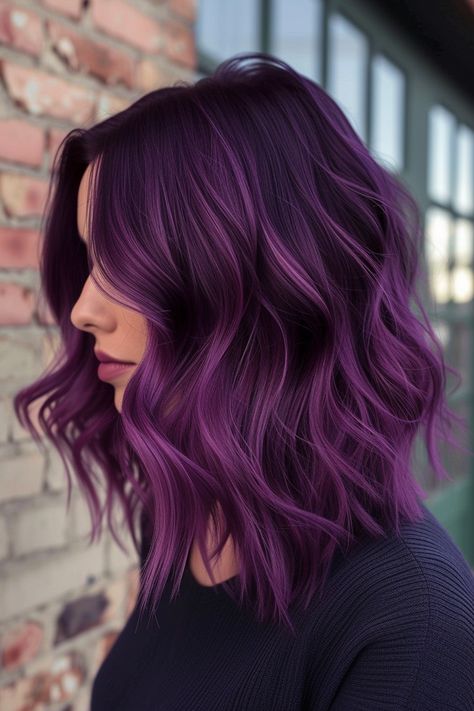 Vivid Hair Highlights, Vivid Balayage, Purple Underneath Hair, Plum Highlights, Face Hairstyles, Purple Ombre Hair, Haircut Inspo, Plum Hair, Mom Cut