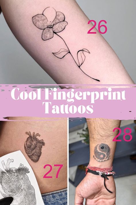 43 Special Fingerprint Tattoo Ideas - Tattoo Glee Fingerprint Tattoo Ideas Unique, Thumb Print Tattoo Ideas, Fingerprint Tattoo Ideas, Thumbprint Tattoo, Fingerprint Tattoo, Free Tattoo Fonts, Delicate Feminine Tattoos, Fingerprint Heart Tattoos, Minimalist Symbols