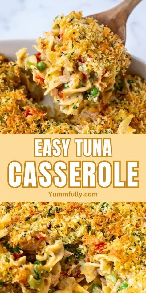 Creamy tuna casserole with egg noodles, veggies, and a crunchy Panko topping. This easy comfort dish is a family favorite! Casserole Dish Recipes, Tuna Dinners, Tuna Fish Recipes, Tuna Noodle Casserole Recipe, Tuna Casserole Easy, Spaghetti Recipes Easy, Tuna Casserole Recipes, Healthy Tuna, Tuna Noodle