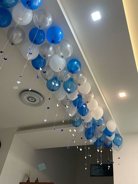 Blue And Silver Bday Decor, Blue And Silver Bachelorette Party, Blue White And Silver Birthday Party, Blue 18th Birthday Party Ideas, Blue And Silver Graduation Party Ideas, Blue And White Party Decorations, Blue Decorations Party Birthday Ideas, Blue And White Birthday Theme, Blue And Silver Birthday Decorations