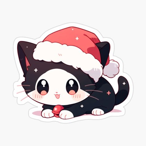 Kawaii Christmas Art, Kawaii New Year, Stiker Printable, Christmas Chibi, Soto Betawi, Kawaii Winter, Christmas Kitties, Christmas Kawaii, Kawaii Cats