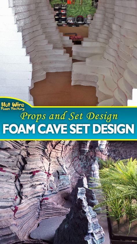 This detailed cave set piece was made by Cade Fall using large Styrofoam sheets Design as a backdrop for a puppet show. #setdesign #propsandbackdrops #foamprops #fauxstone #caves Cave Set Design, Frozen Tea Party, Foam Molding, Prop Building, Fae Realm, Cave Quest, Waterfall Project, Theatre Backdrops, Foam Props