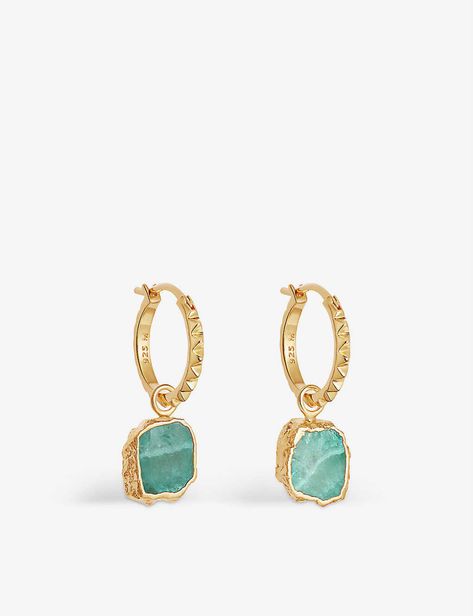 MISSOMA - Pyramid mini 18ct yellow gold-plated vermeil and amazonite charm hoop earrings | Selfridges.com Missoma Jewellery, Amazonite Stone, One Eye, Team Gifts, Emotional Healing, Gold Plated Earrings, Pyramid, Gold Vermeil, Hoop Earrings