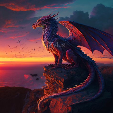 Sunset Dragon, Majestic Dragon, Generative Art, Art Club, Dnd Characters, A World, Digital Art, Art