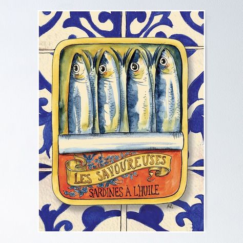 Sardine Art, Watercolor Fish, Fish Illustration, Aarhus, Digital Watercolor, Post Card, Fish Art, Vintage Tin, In A Box