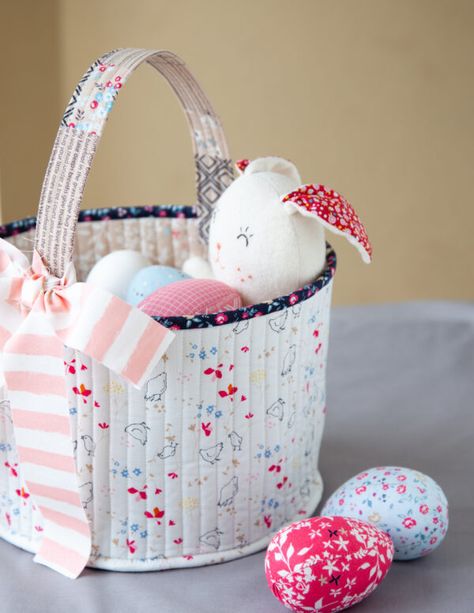 Quilted Easter Basket Tutorial | WeAllSew Quilted Easter Baskets Free Pattern, Quilted Basket Pattern, Fabric Easter Baskets Diy Free Pattern, Easter Basket Diy Handmade, Easter Basket Sewing Pattern, Fabric Easter Basket Pattern, Cloth Easter Basket, Quilted Easter Baskets, Quilted Baskets