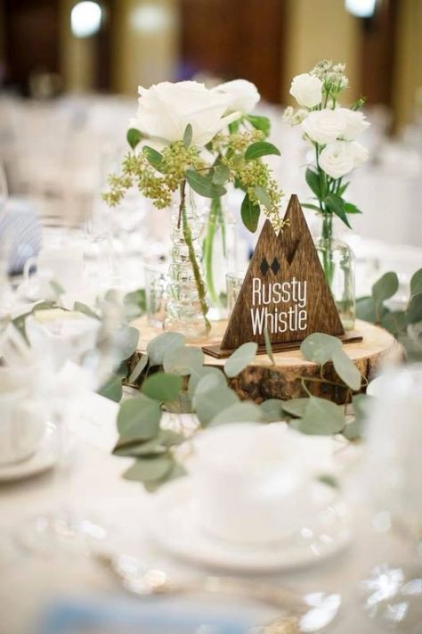 Mountain Wedding Ideas - 50+ to Inspire | Emmaline Bride Mountain Themed Wedding, Table Name Holders, Wood Table Numbers, Table Markers, Wedding Table Names, Wedding Cake Table, Table Names, Wedding Tablescapes, Wedding Table Numbers