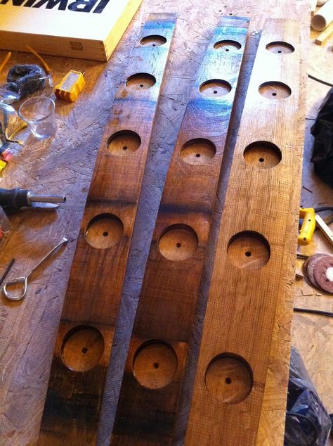 Wine Barrel Candle Holder, Barrel Stave Projects, Wine Barrel Diy, Barrel Stave Ideas, Stave Projects, Turned Candle Holders, Wine Barrel Art, Whiskey Barrel Ideas, Wine Barrel Crafts